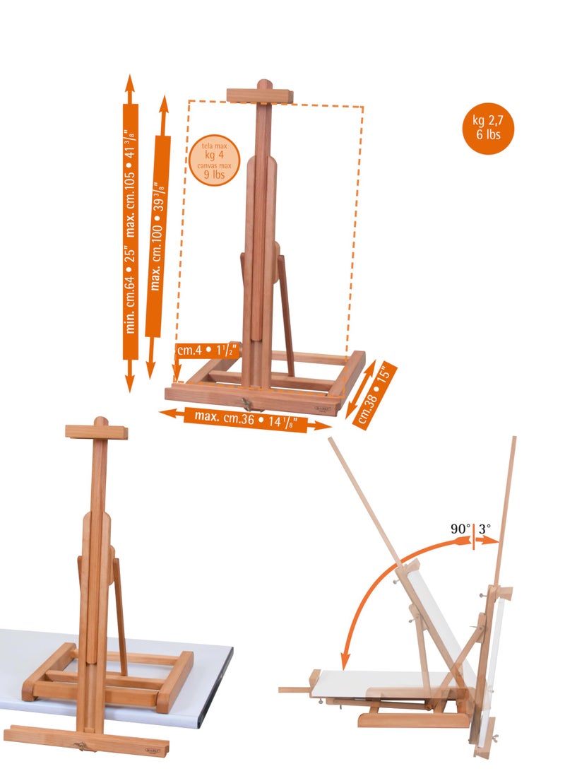 Mabef M/31 Adjustable Beech-Wood Table Easel â€“ Indoor Tabletop Easel for Oil, Acrylic, Watercolour & Pastel, Canvas Up to 100 cm, Adjustable Angle & Height - Image 2